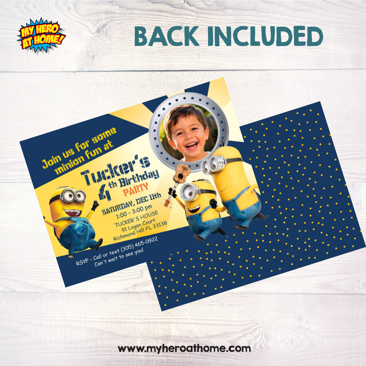 Personalized Minions Party Invitation with photo of birthday child, Minions invitation with photo. 041