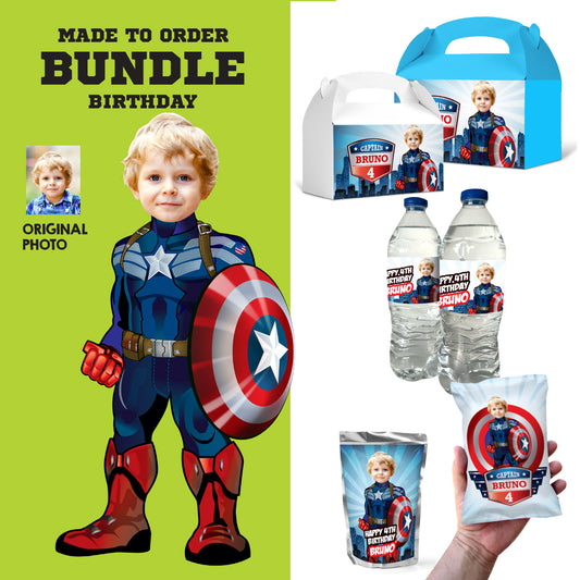 Matching Snacks Labels Bundle for a Captain America theme Party with photo. 075B3