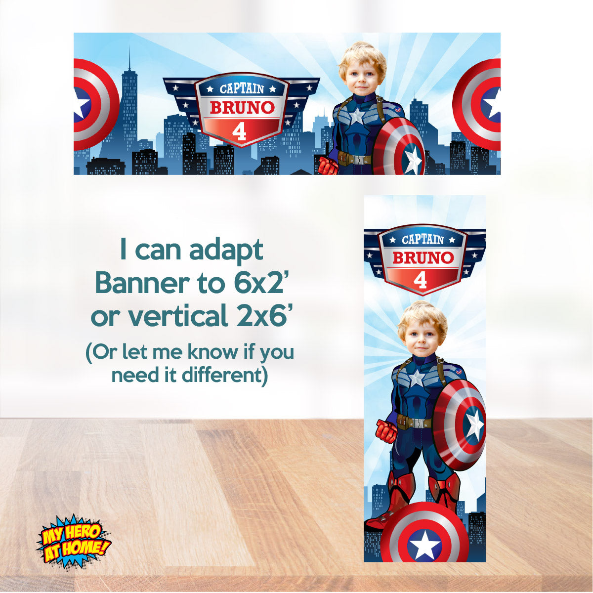 Captain America party decor bundle with boy as the star (Backdrop, welcome, cake). 075B4