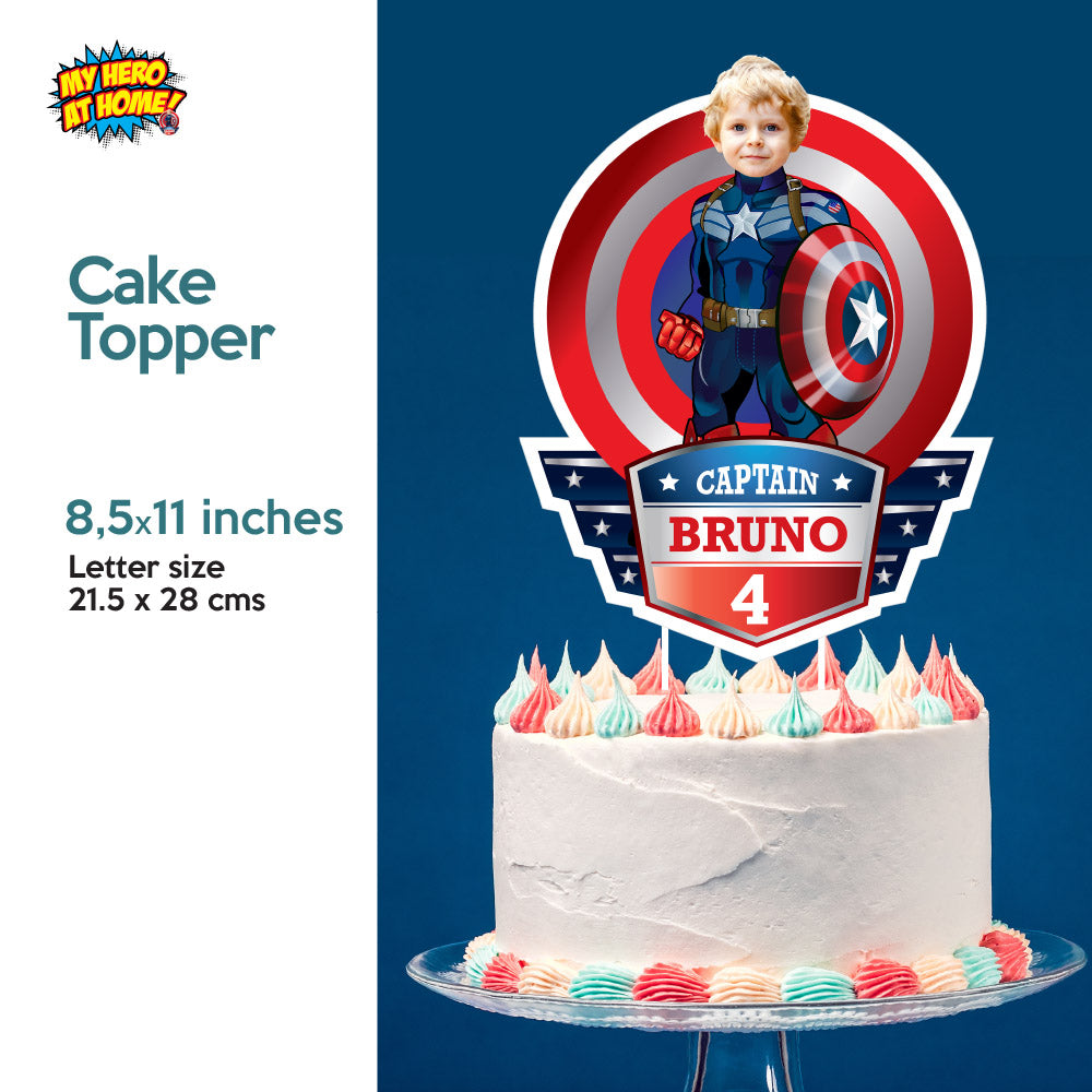 Captain America party decor bundle with boy as the star (Backdrop, welcome, cake). 075B4