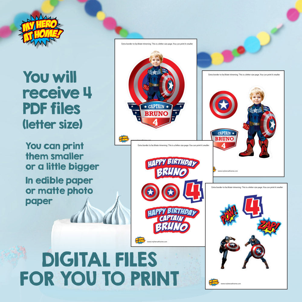 Captain America party decor bundle with boy as the star (Backdrop, welcome, cake). 075B4