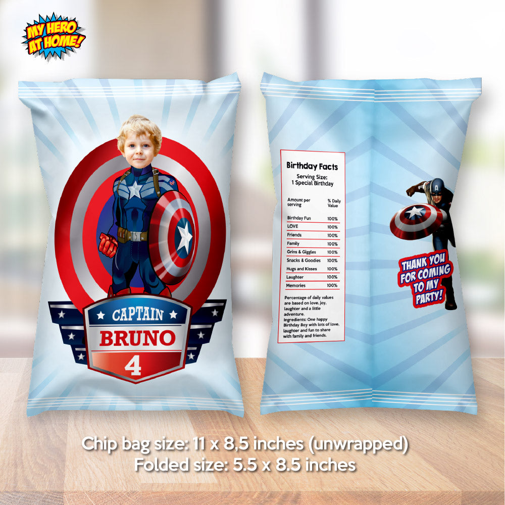 Captain America Chip Bags Wrappers with photo (Capt America snacks labels) 075CB