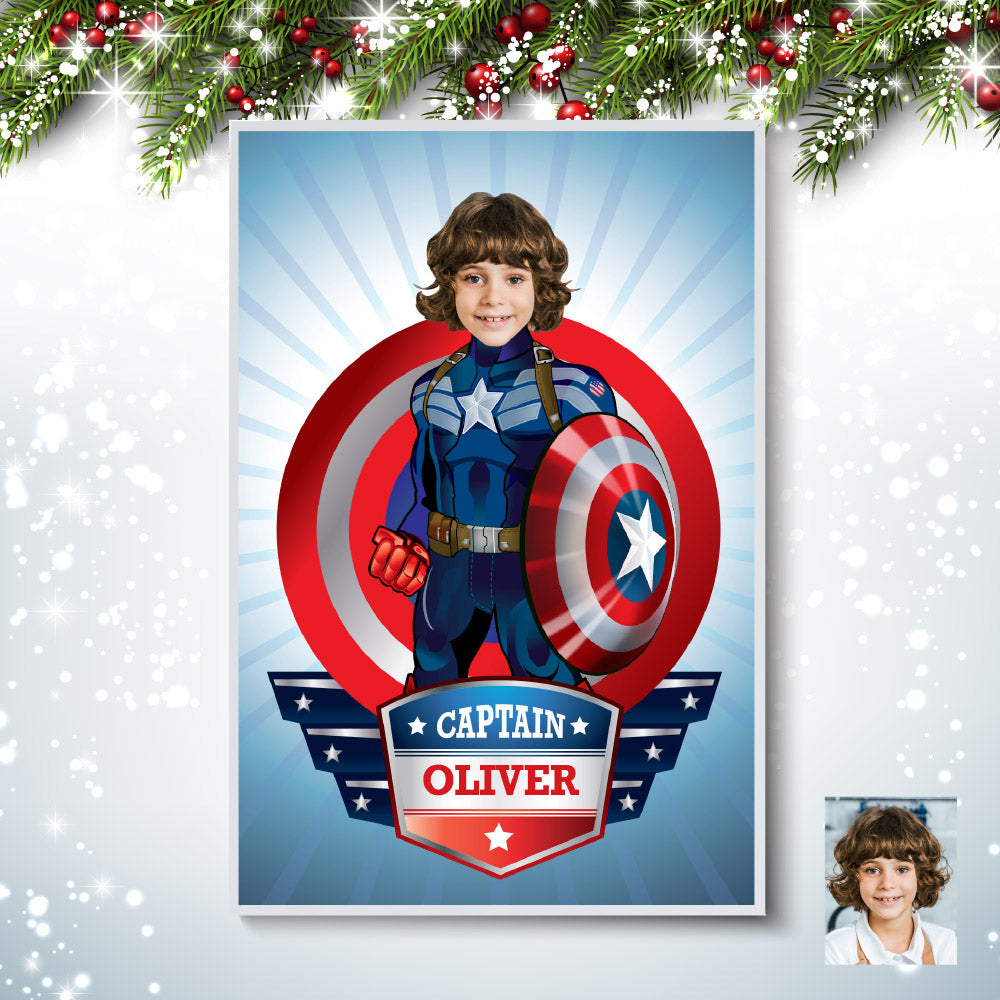 Personalized Captain America Printable Gifts with kid as his favorite Avenger, Captain America Poster with photo. 075GF