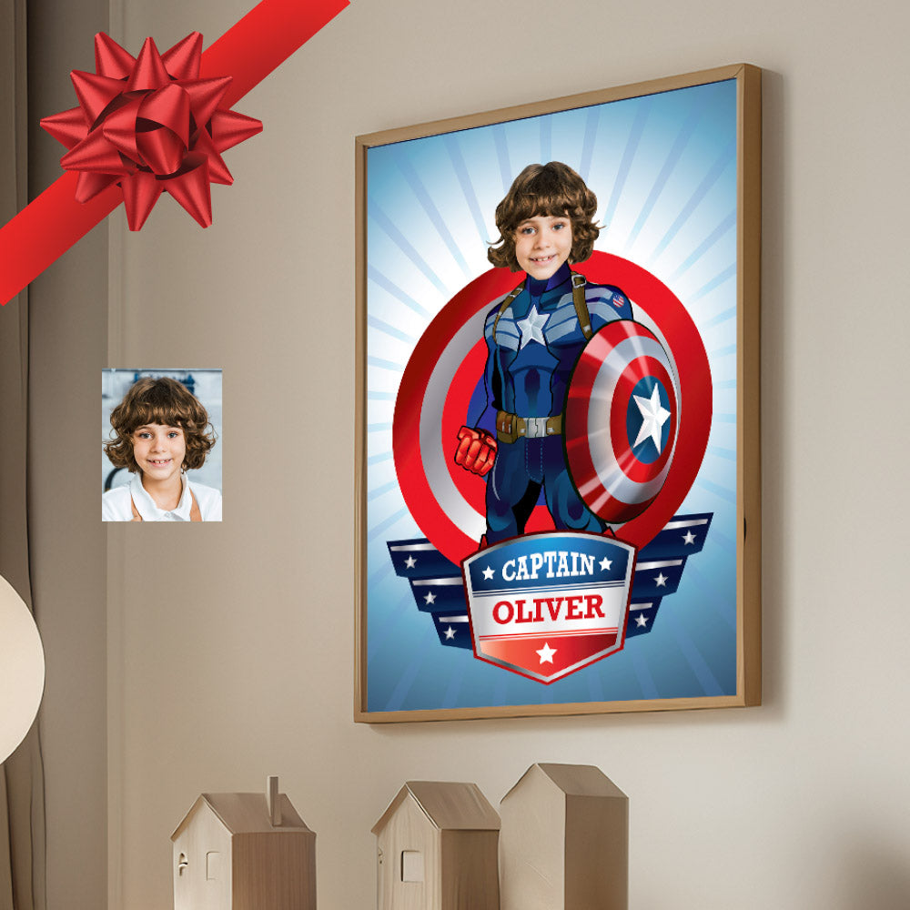 Personalized Captain America Printable Gifts with kid as his favorite Avenger, Captain America Poster with photo. 075GF