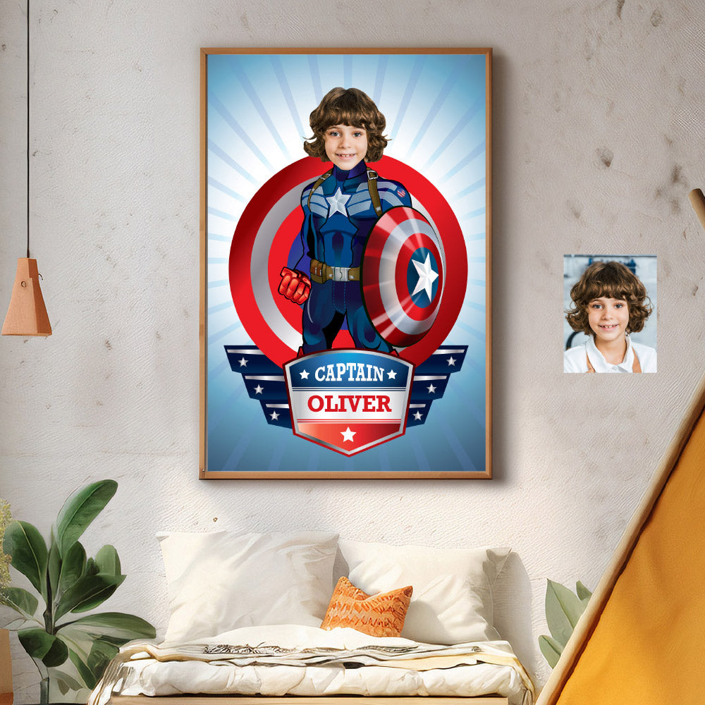 Personalized Captain America Printable Gifts with kid as his favorite Avenger, Captain America Poster with photo. 075GF
