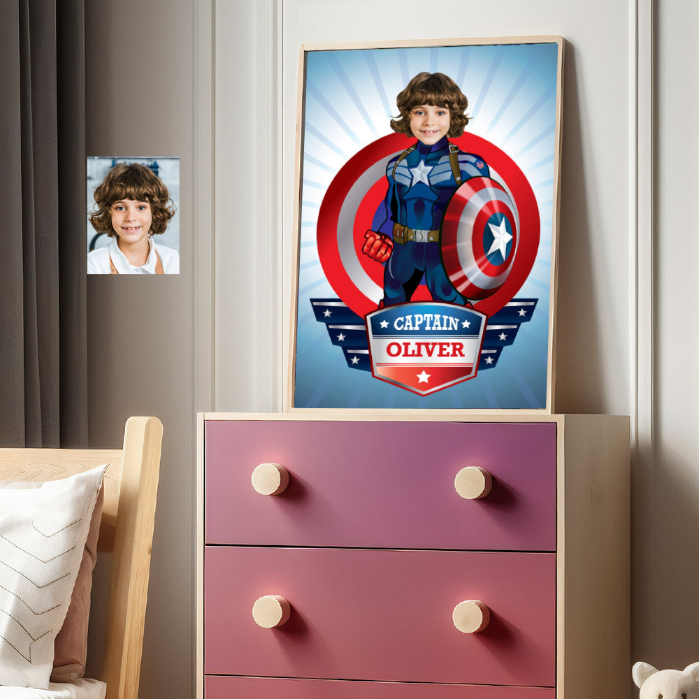 Personalized Captain America Printable Gifts with kid as his favorite Avenger, Captain America Poster with photo. 075GF