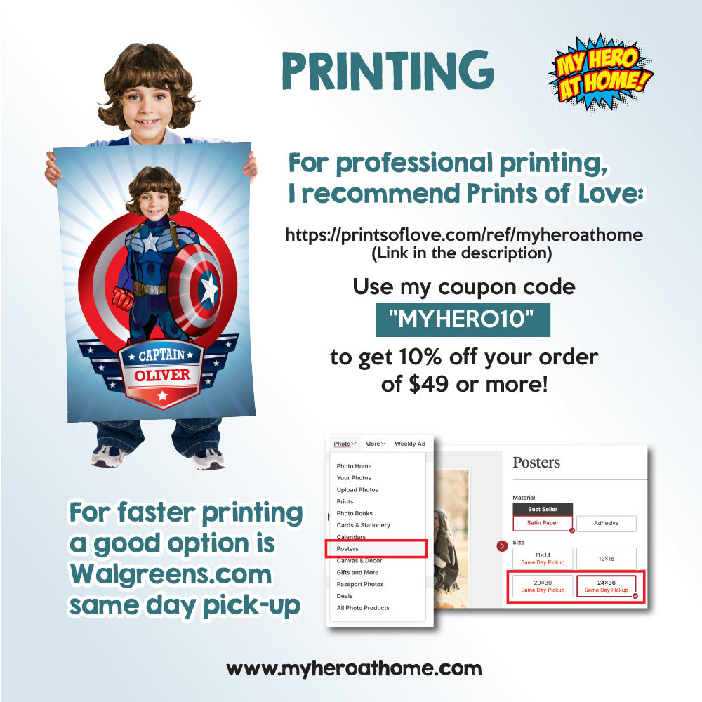 Personalized Captain America Printable Gifts with kid as his favorite Avenger, Captain America Poster with photo. 075GF