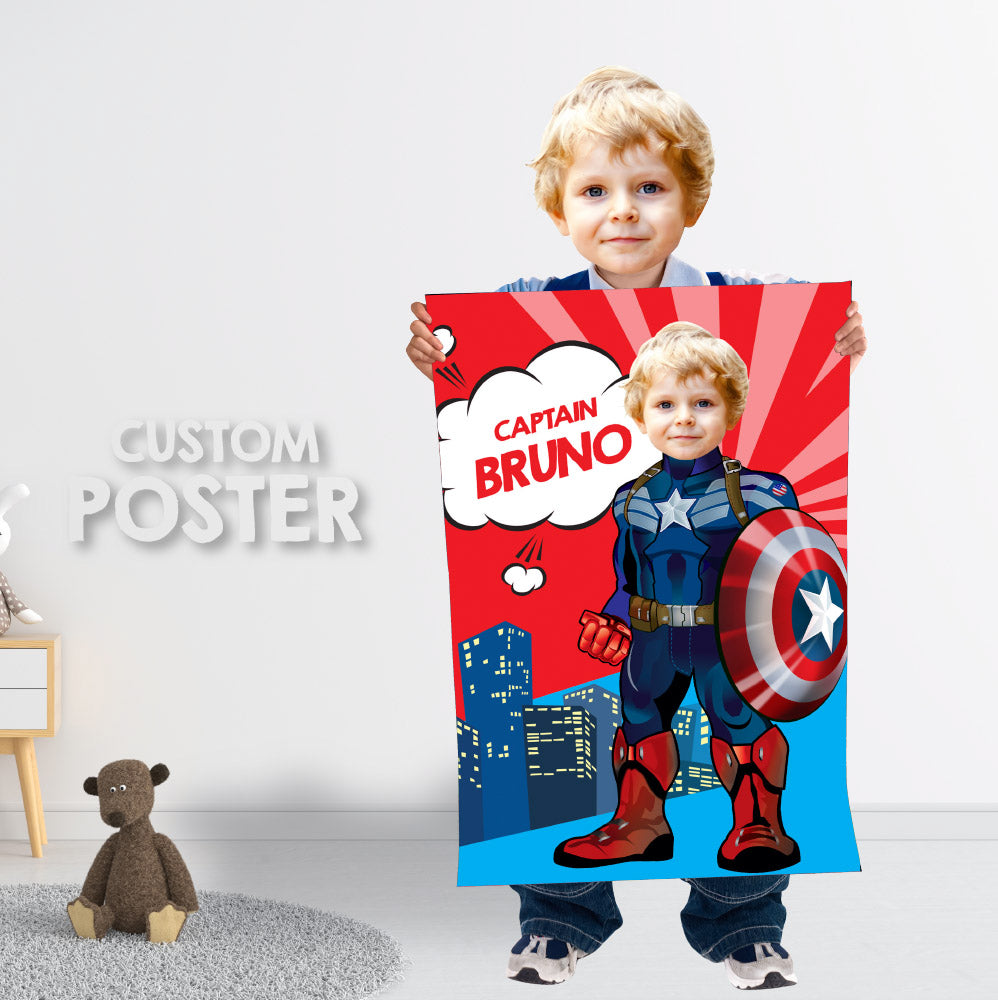 Personalized Captain America Poster with kid as his favorite superhero. 075PG