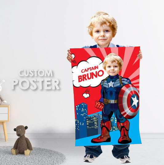 Personalized Captain America Poster with kid as his favorite superhero. 075PG