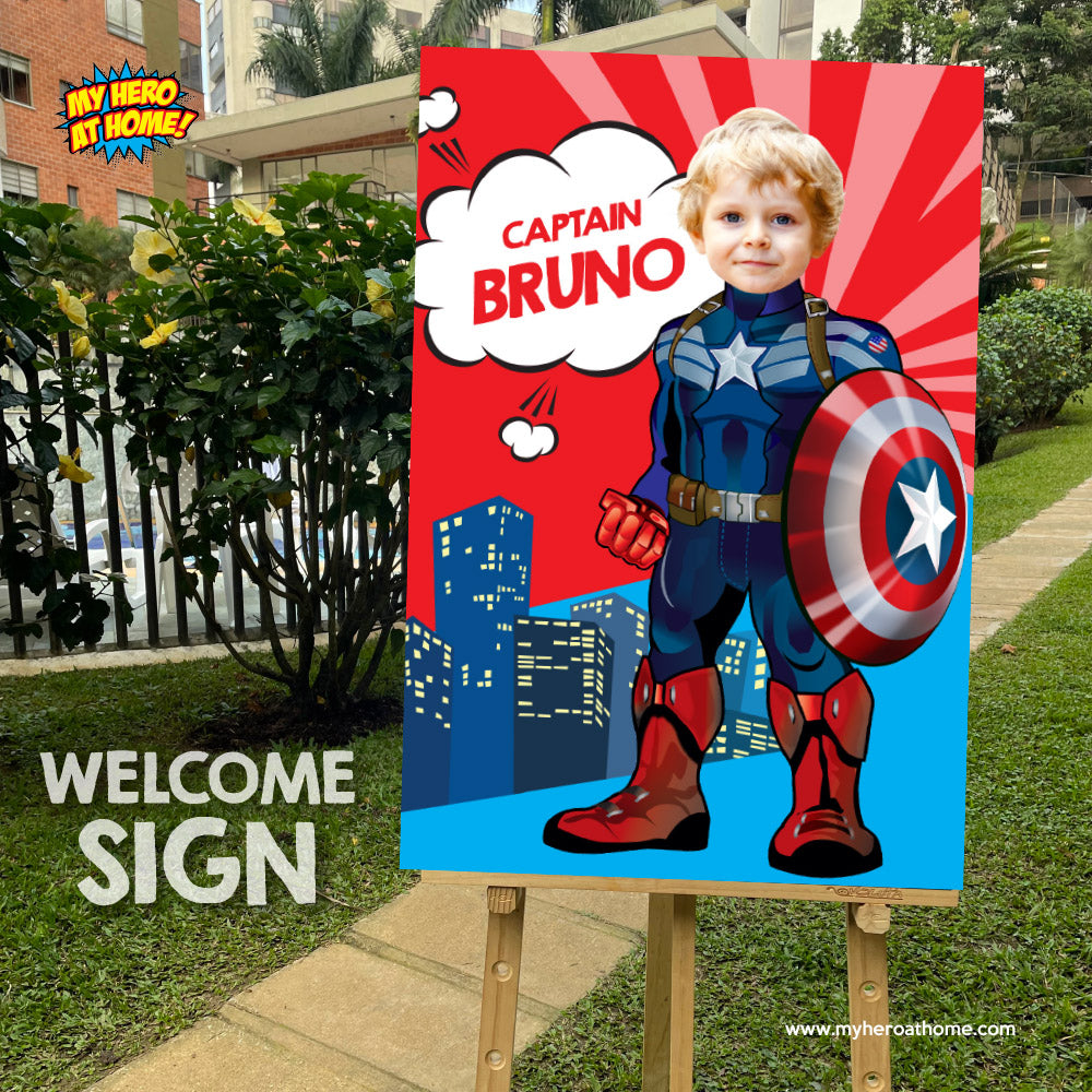 Personalized Captain America Poster with kid as his favorite superhero. 075PG