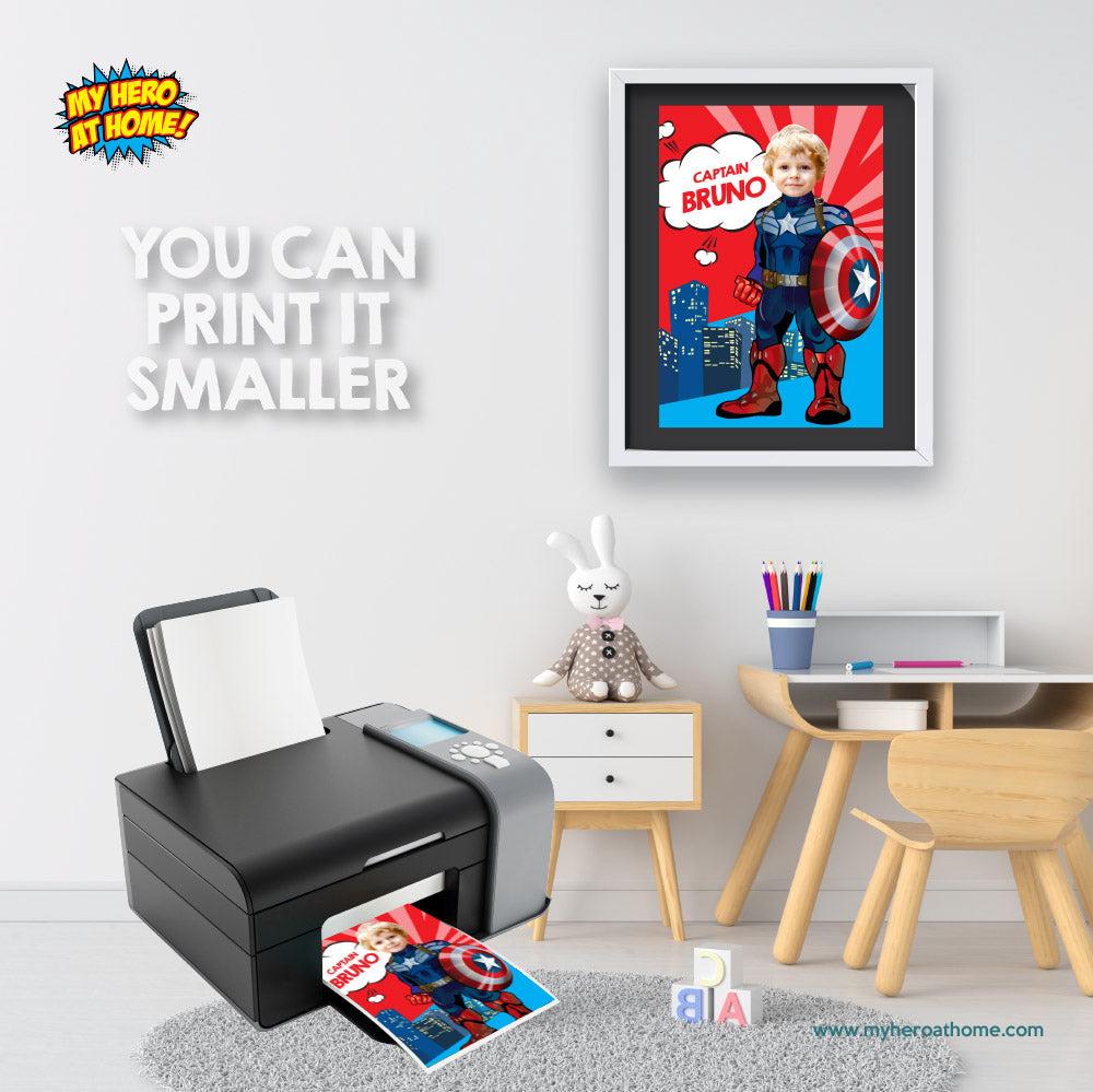 Personalized Captain America Poster with kid as his favorite superhero. 075PG