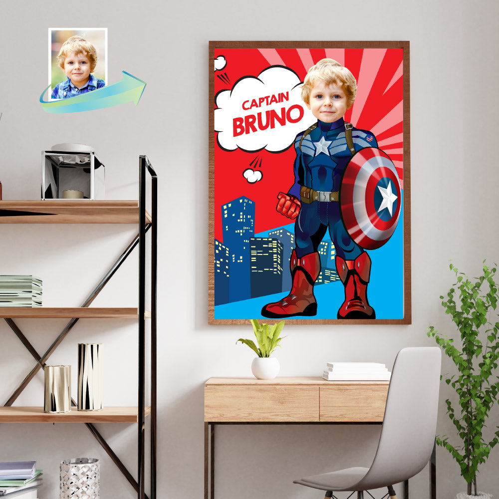 Personalized Captain America Poster with kid as his favorite superhero. 075PG
