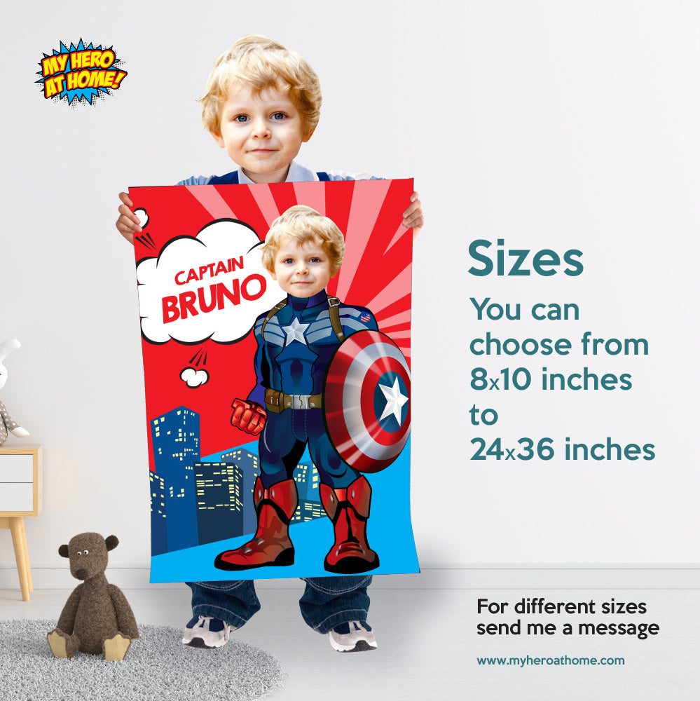 Personalized Captain America Poster with kid as his favorite superhero. 075PG