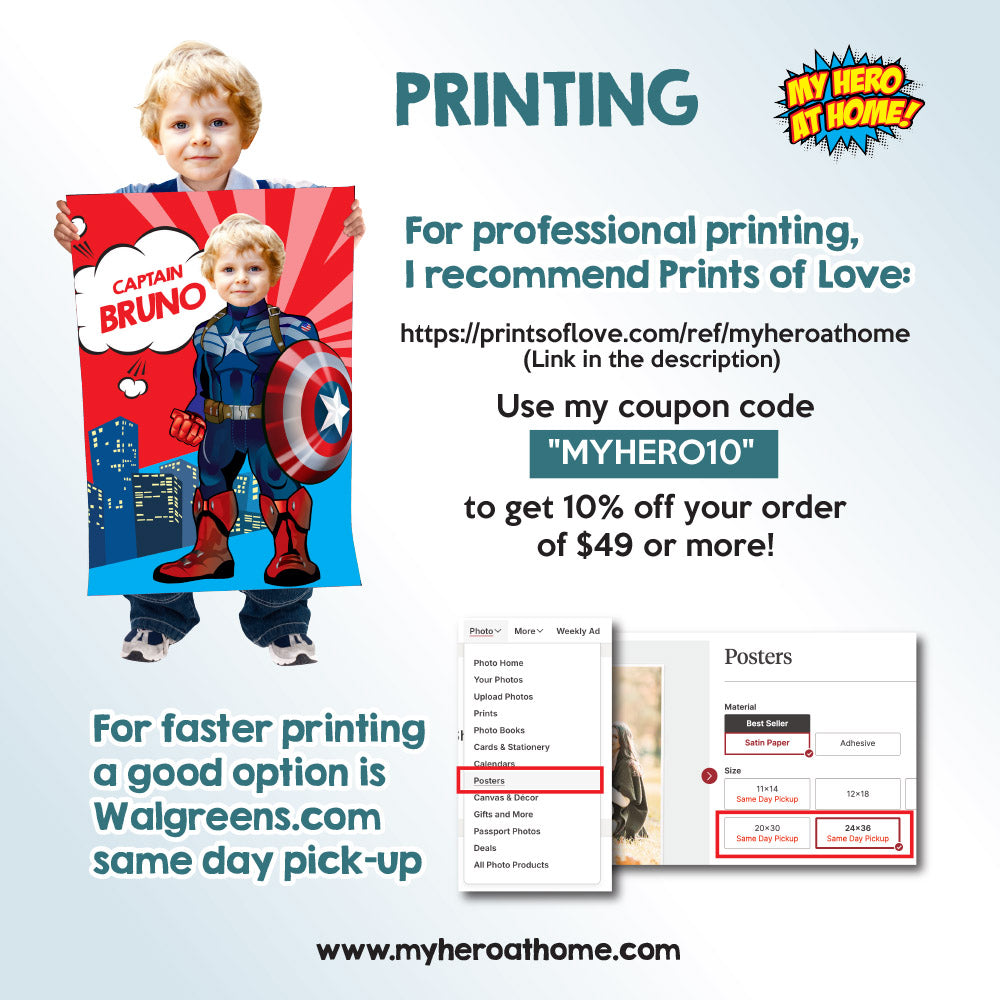 Personalized Captain America Poster with kid as his favorite superhero. 075PG