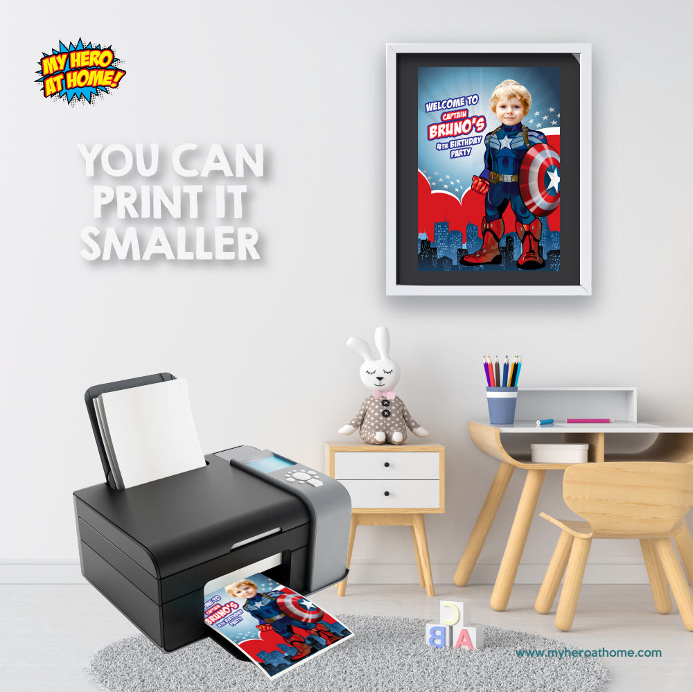 Captain America Welcome sign with your birthday boy as Capt America. 075WS