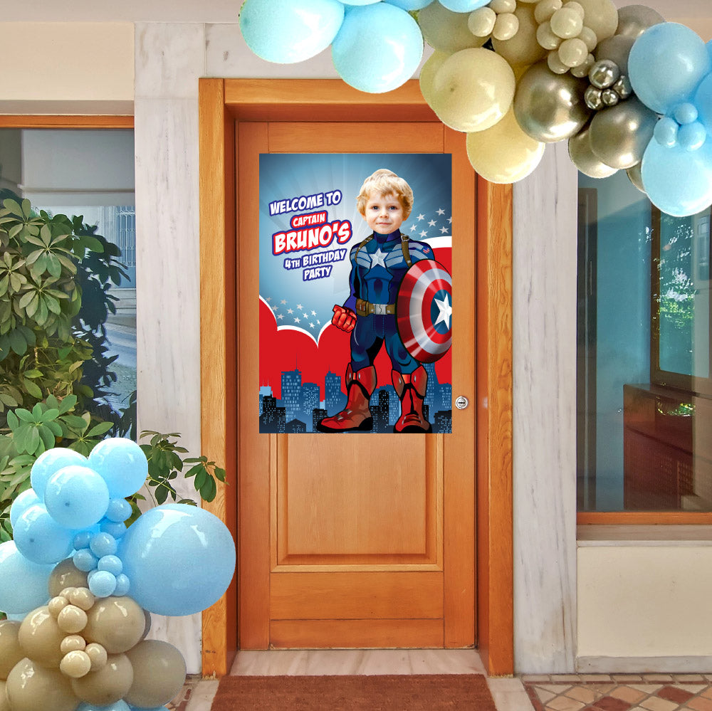 Captain America Welcome sign with your birthday boy as Capt America. 075WS