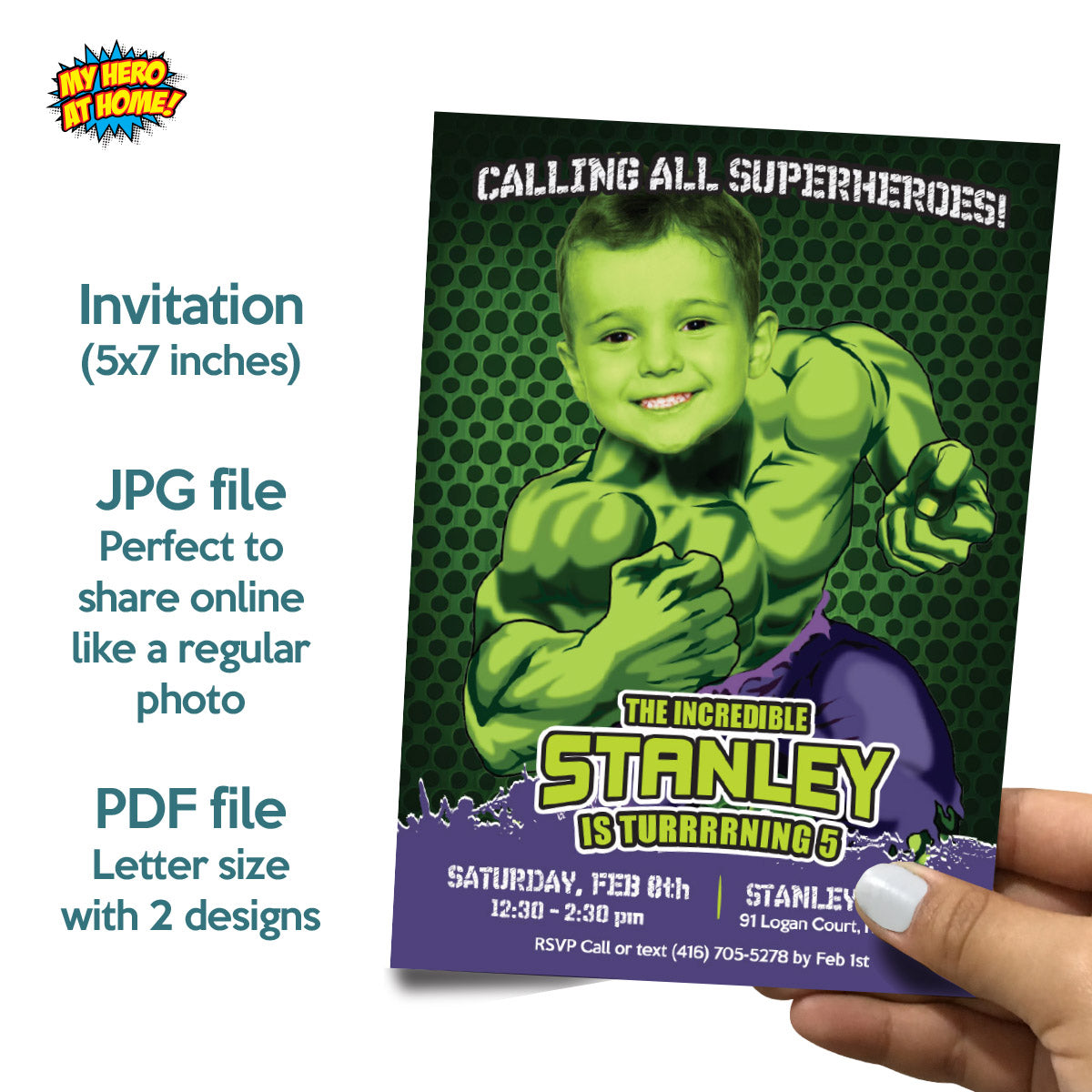 Customized Hulk Party Bundle with birthday kid as the star: Invitation, Thanks, Cake, Welcome. 089B2B