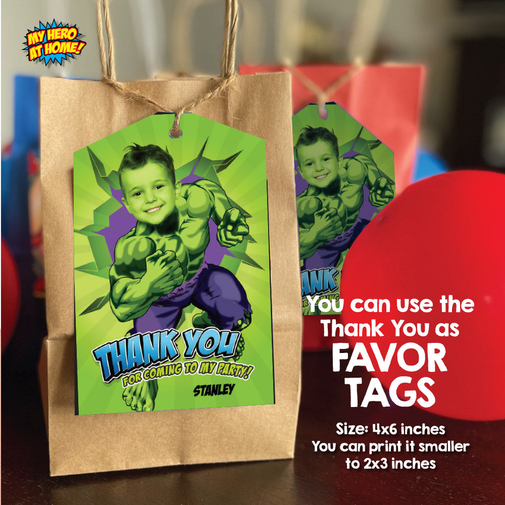 Hulk Birthday Bundle with matching items with kid as the star: Invitation, Cake, Welcome. 089B2