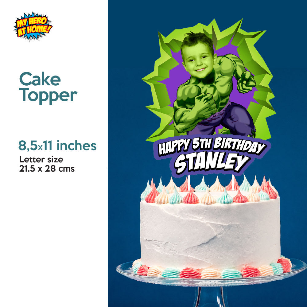 Hulk Birthday Bundle with matching items with kid as the star: Invitation, Cake, Welcome. 089B2