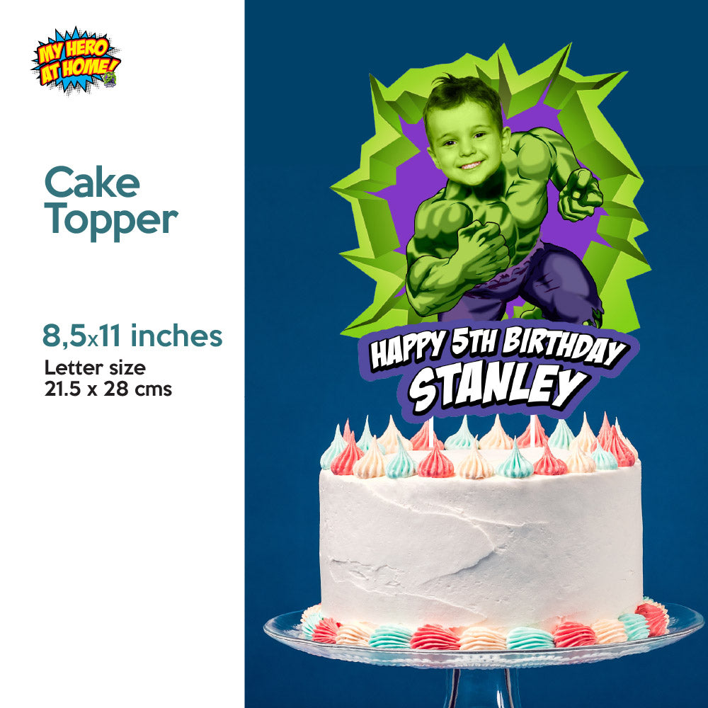 Bundle Hulk Party decoration customized with your photo: Banner Backdrop, Cake Topper, Welcome. 089B4