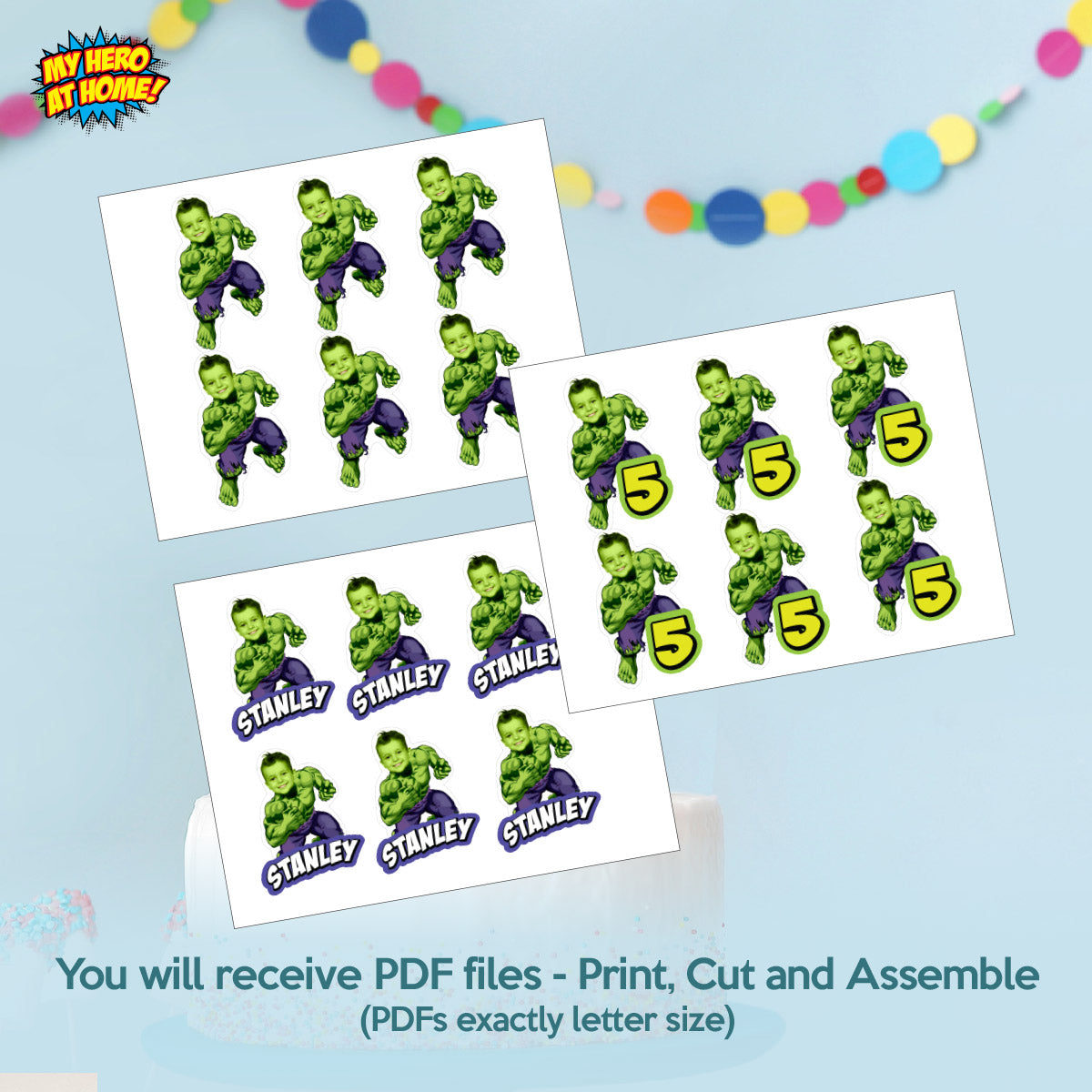 Hulk Birthday Matching Cake and Cupcake Toppers Bundle with Kid as the star. 089B5