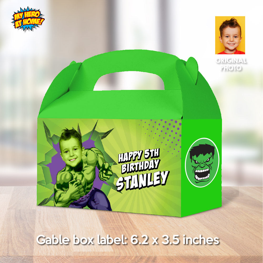 Hulk Gable Box label featuring kid as the main Avenger (Great for gifts or candy boxes). 089GB