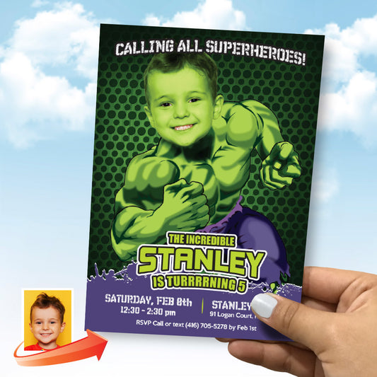 Hulk Birthday Invitation with your photo, Hulk Digital Invitation, Hulk photo Invitation, Invitacion de Hulk. 089
