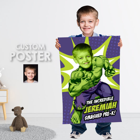 Custom Hulk Graduation Sign with child as his favorite superhero, Hulk Smashed Pre-K poster. 089PGGR