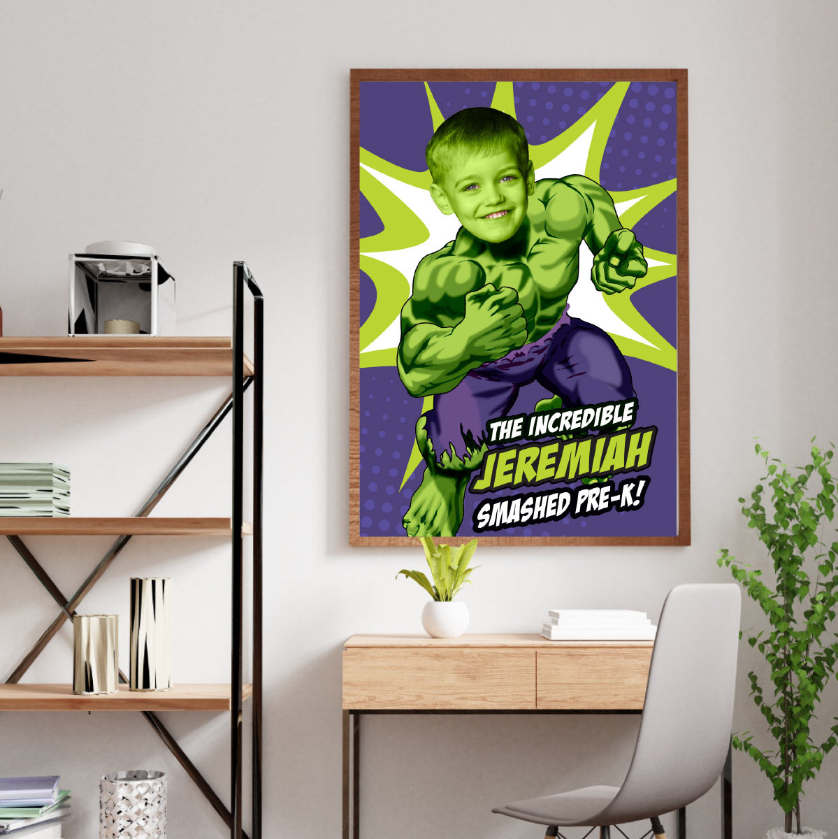 Custom Hulk Graduation Sign with child as his favorite superhero, Hulk Smashed Pre-K poster. 089PGGR