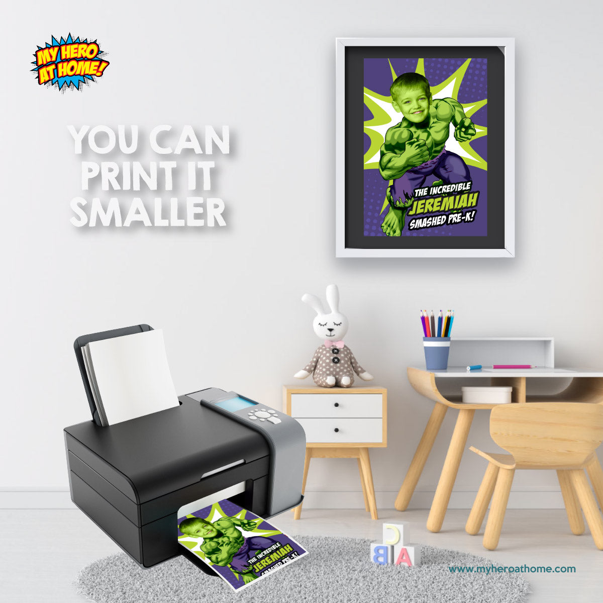 Custom Hulk Graduation Sign with child as his favorite superhero, Hulk Smashed Pre-K poster. 089PGGR