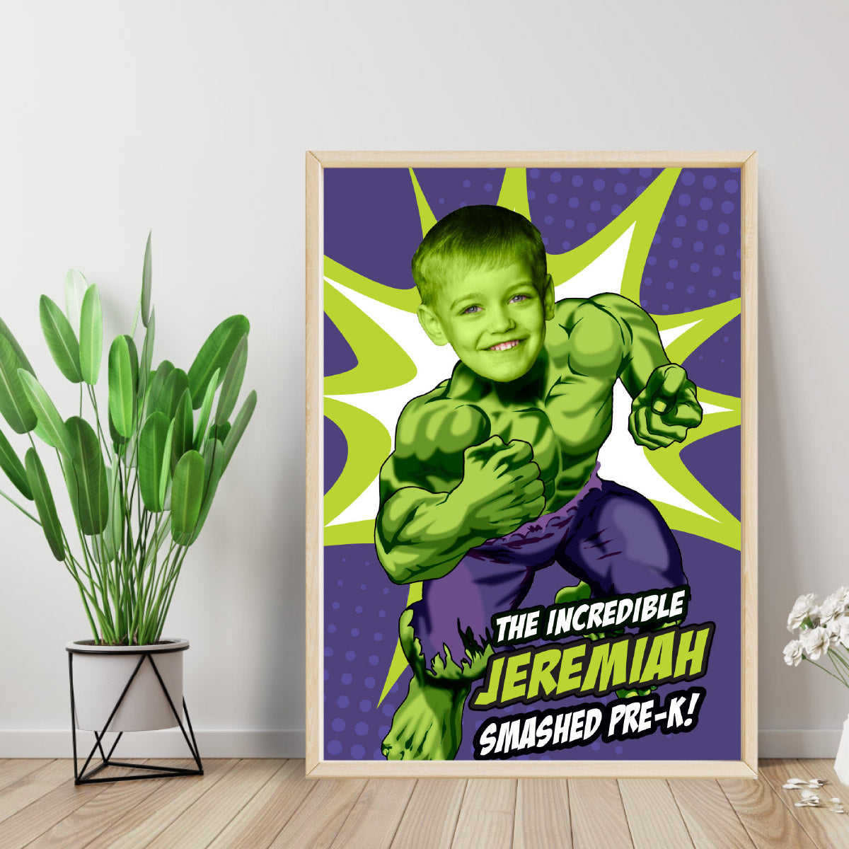 Custom Hulk Graduation Sign with child as his favorite superhero, Hulk Smashed Pre-K poster. 089PGGR