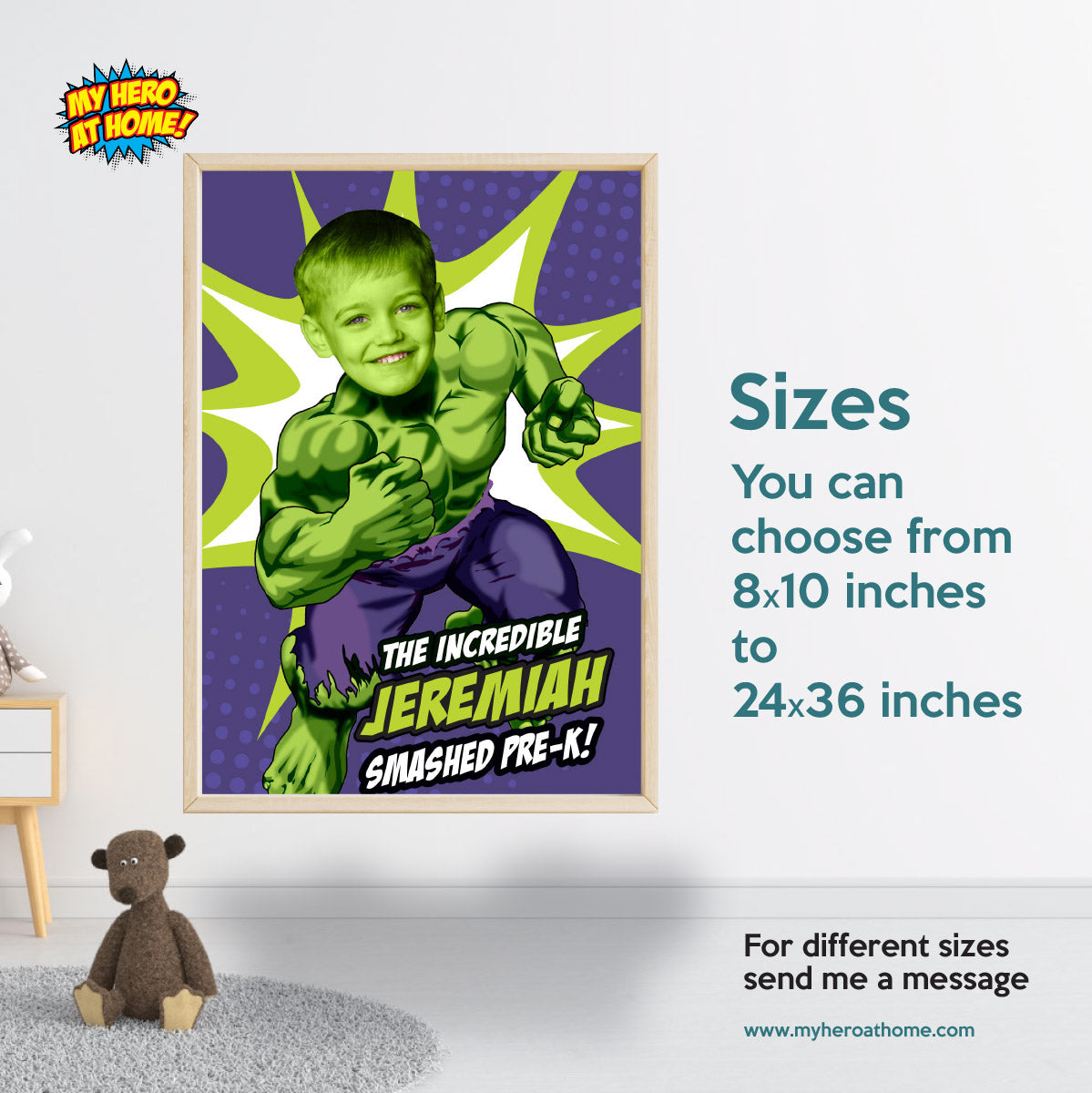 Custom Hulk Graduation Sign with child as his favorite superhero, Hulk Smashed Pre-K poster. 089PGGR