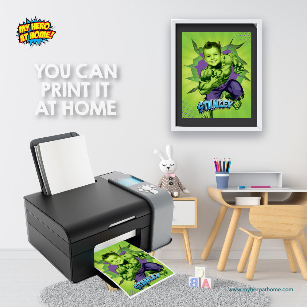 Printable Hulk gifts prints with featuring child as the Incredible Hulk.  089PS