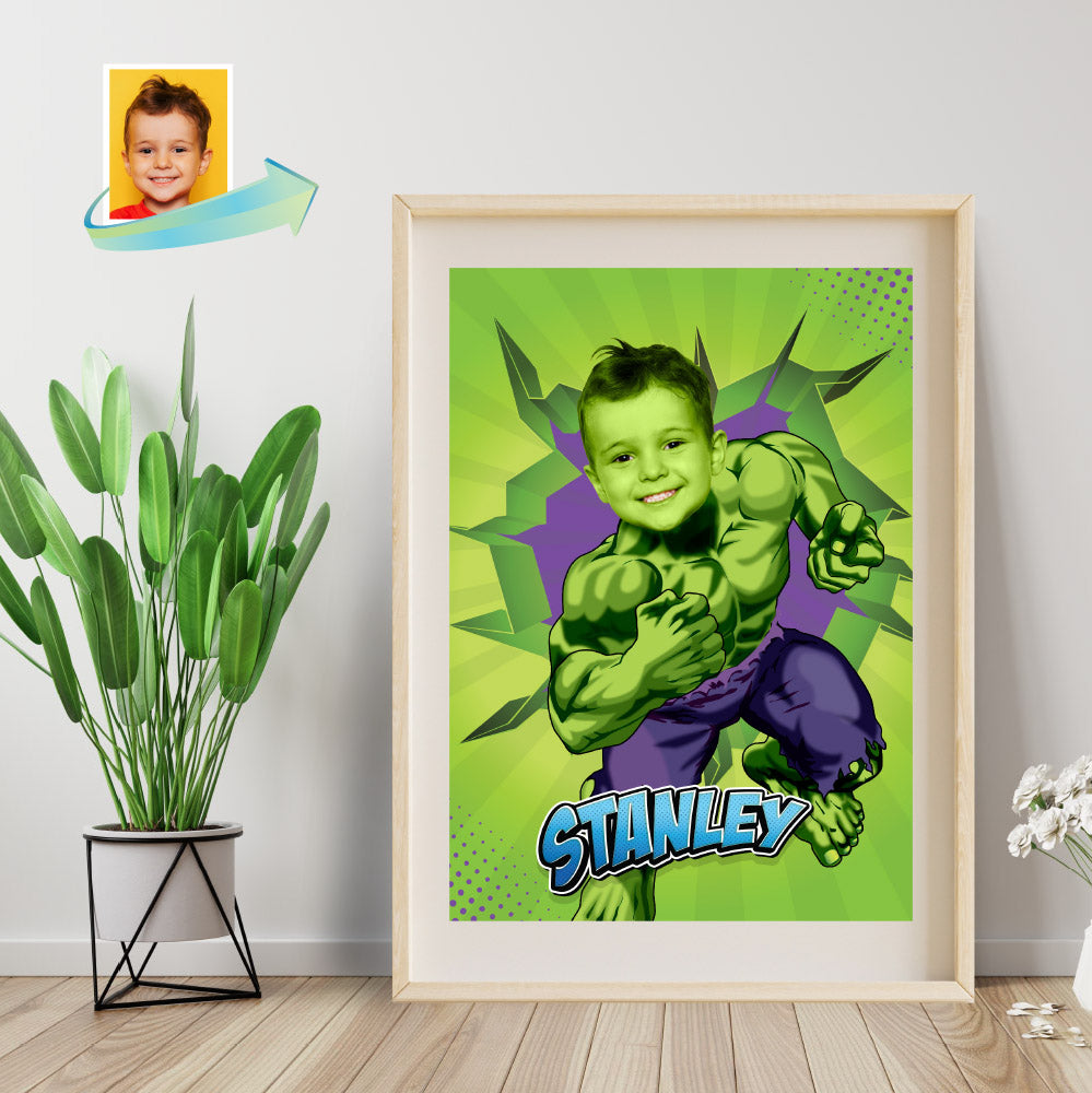 Printable Hulk gifts prints with featuring child as the Incredible Hulk.  089PS