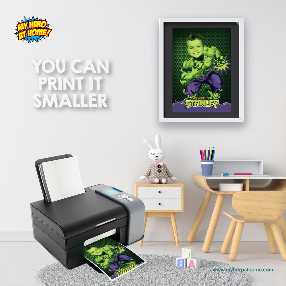 Personalized Hulk Poster featuring child as main Avenger, Printable Hulk gift with photo. 089PG