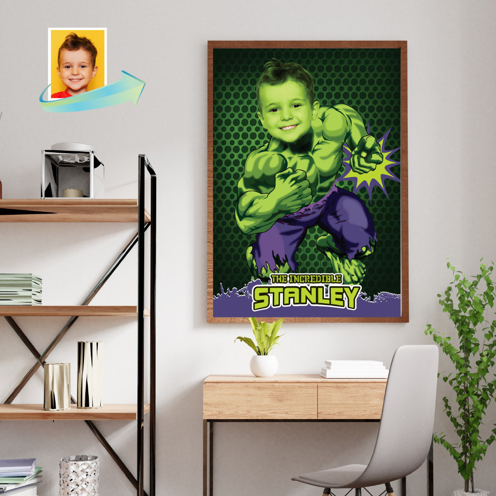 Personalized Hulk Poster featuring child as main Avenger, Printable Hulk gift with photo. 089PG