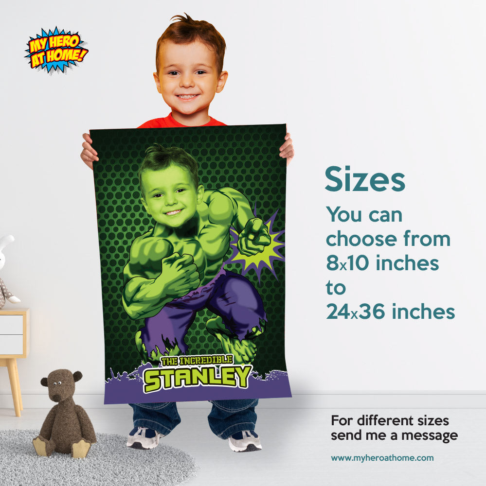 Personalized Hulk Poster featuring child as main Avenger, Printable Hulk gift with photo. 089PG