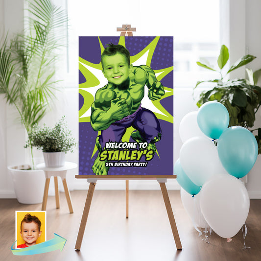 Personalized Hulk Welcome sign featuring birthday boy as his favorite superhero (Superheroes Signs) 089WS