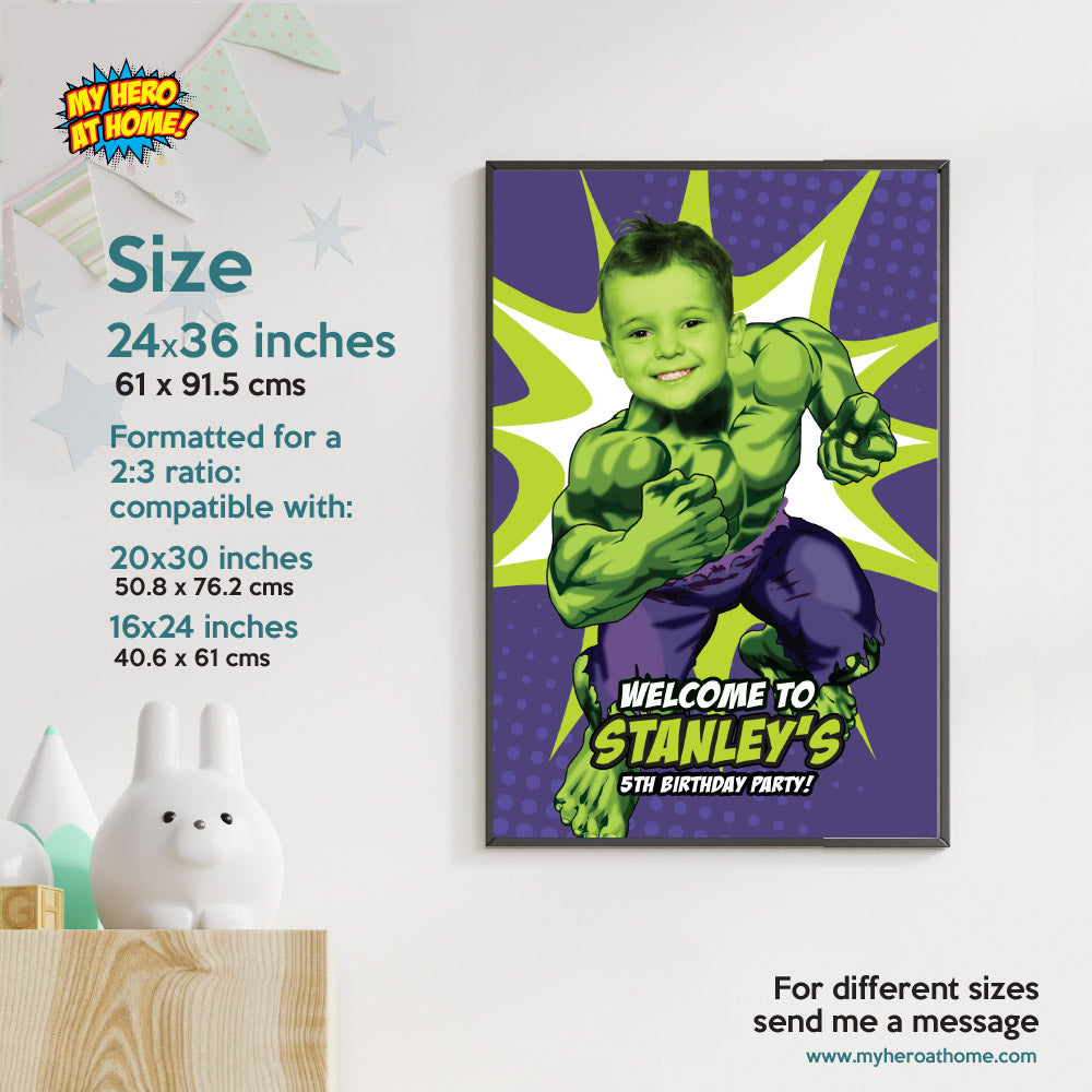 Personalized Hulk Welcome sign featuring birthday boy as his favorite superhero (Superheroes Signs) 089WS