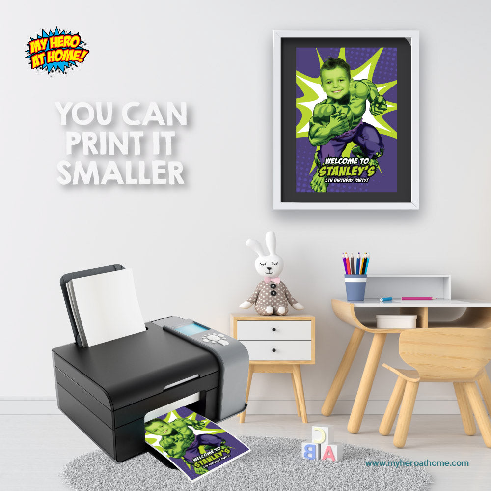 Personalized Hulk Welcome sign featuring birthday boy as his favorite superhero (Superheroes Signs) 089WS