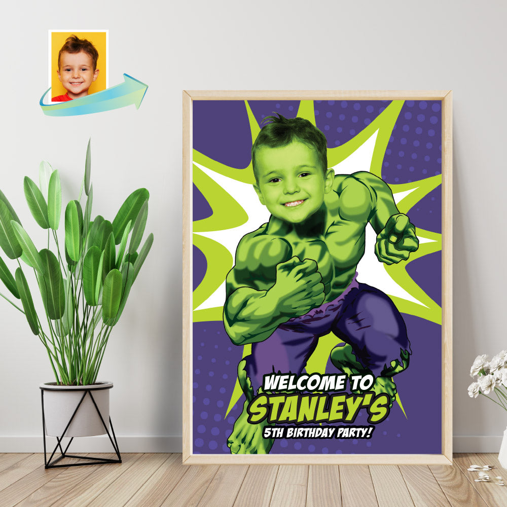 Personalized Hulk Welcome sign featuring birthday boy as his favorite superhero (Superheroes Signs) 089WS