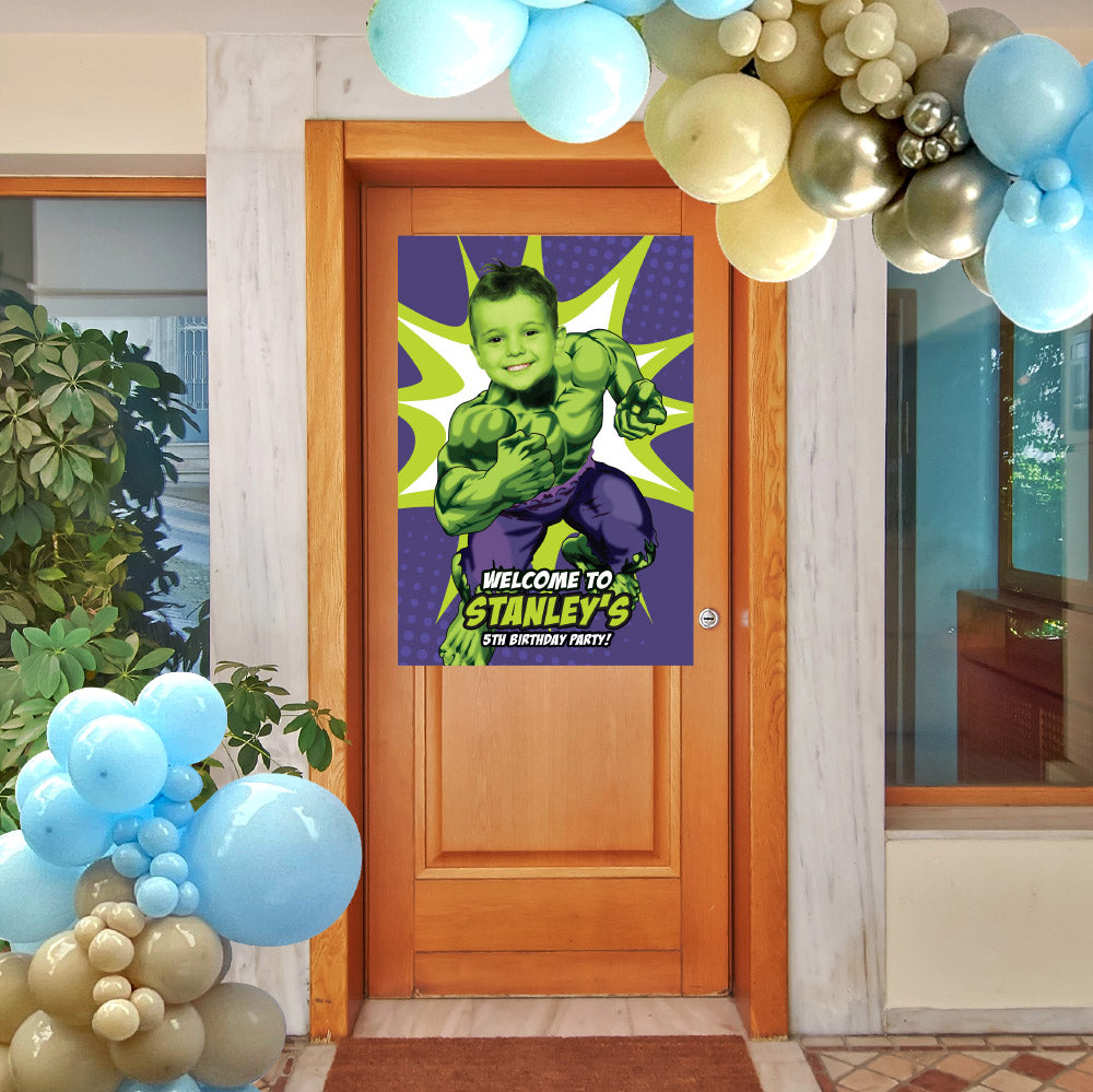 Personalized Hulk Welcome sign featuring birthday boy as his favorite superhero (Superheroes Signs) 089WS