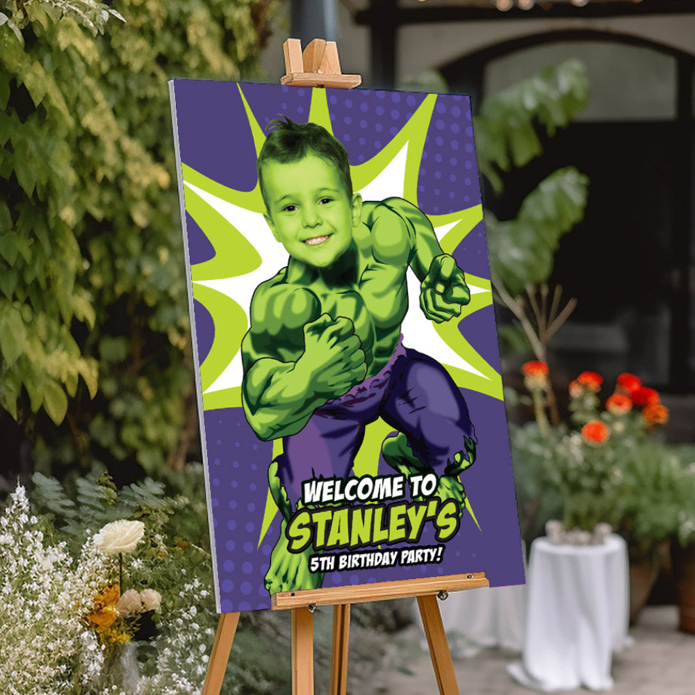 Personalized Hulk Welcome sign featuring birthday boy as his favorite superhero (Superheroes Signs) 089WS
