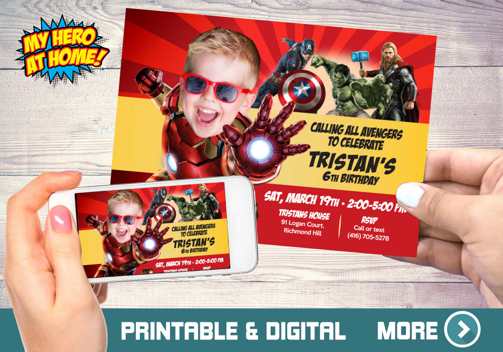 Custom Ironman Avengers Birthday Invitation with kid as the star. 097C