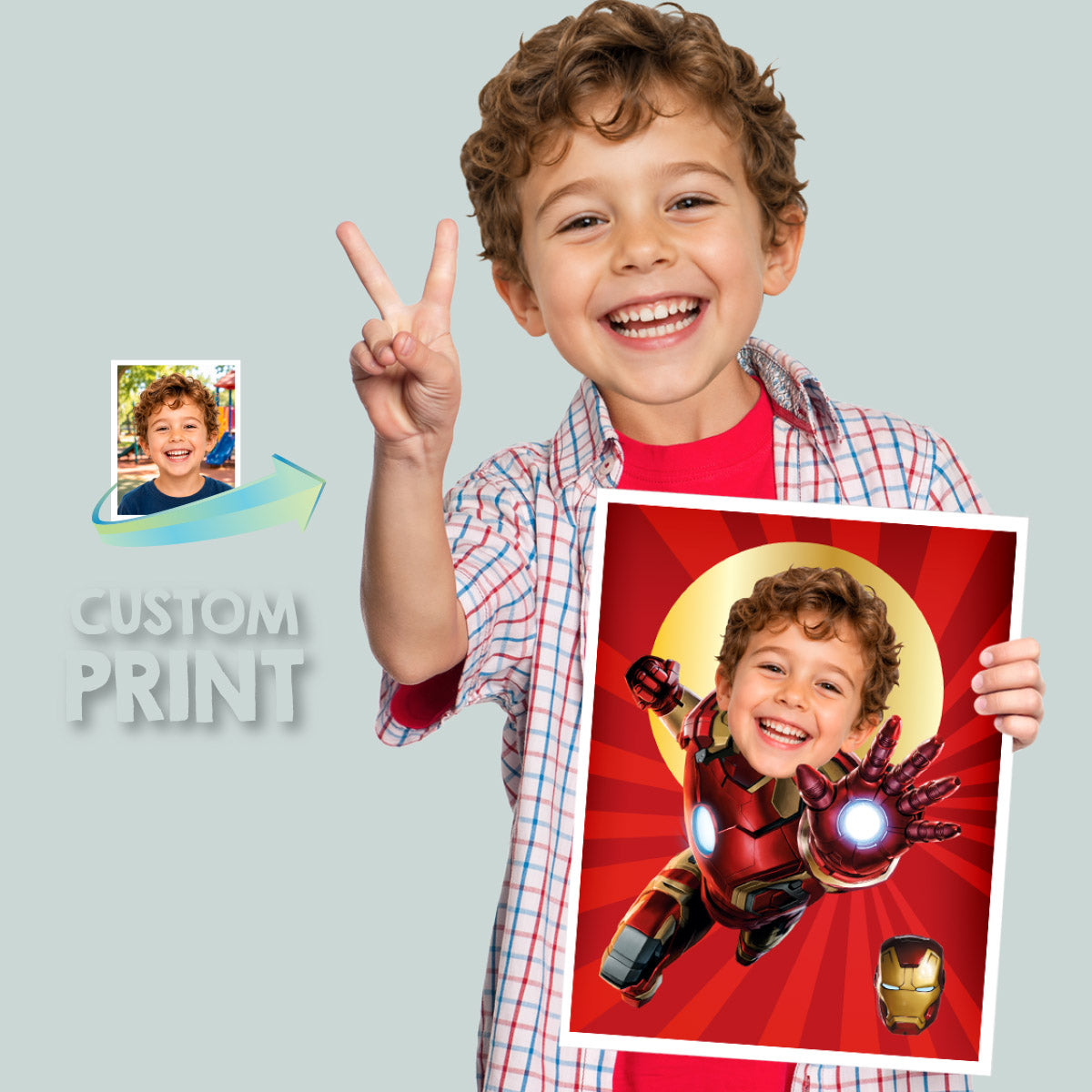 Personalized Iron Man Gifts with photo, Ironman Print Featuring Child as the Star. 098PS2