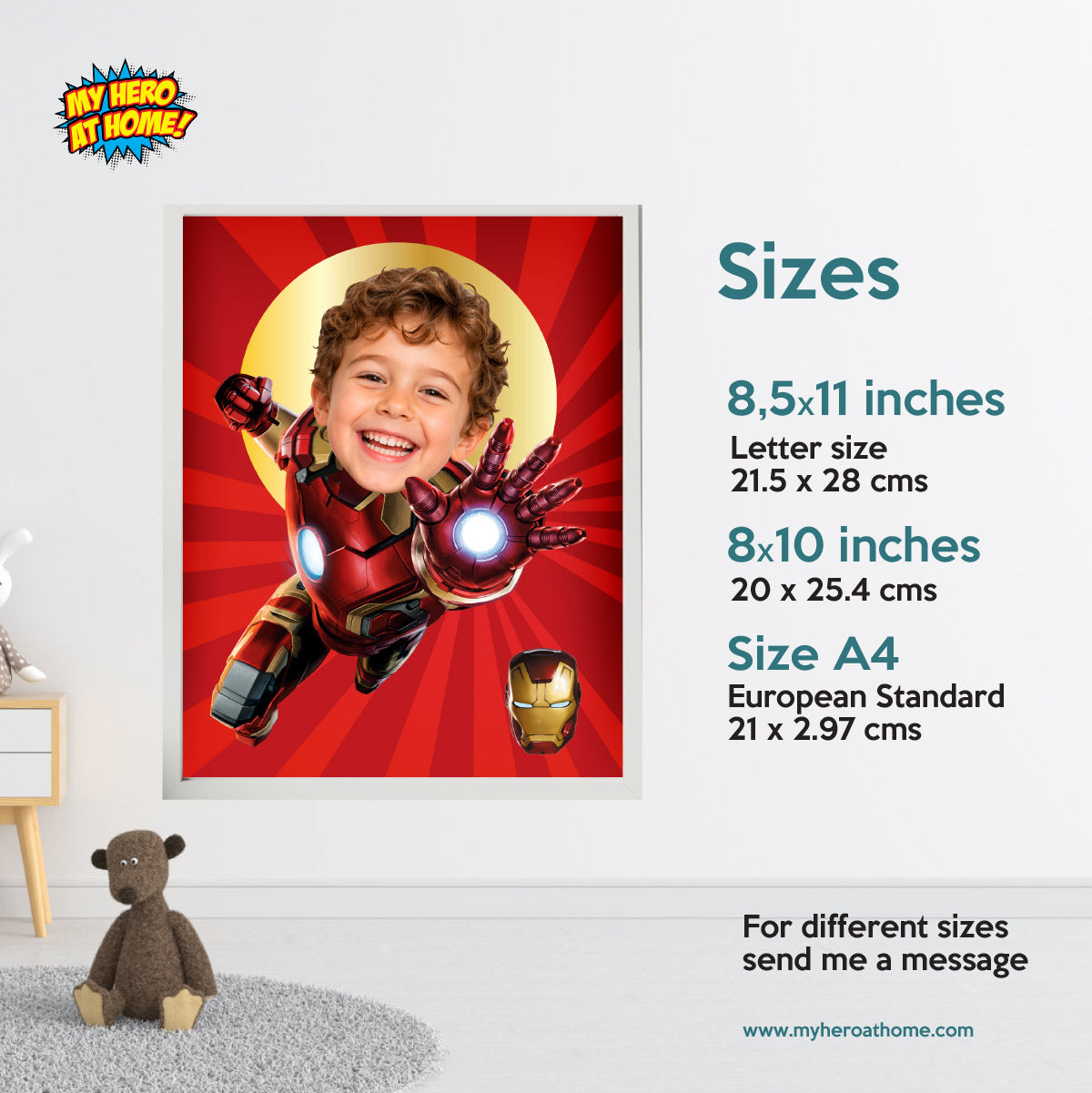 Personalized Iron Man Gifts with photo, Ironman Print Featuring Child as the Star. 098PS2