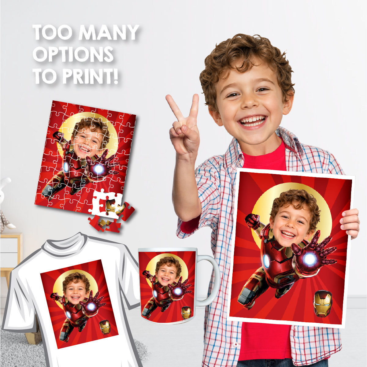 Personalized Iron Man Gifts with photo, Ironman Print Featuring Child as the Star. 098PS2