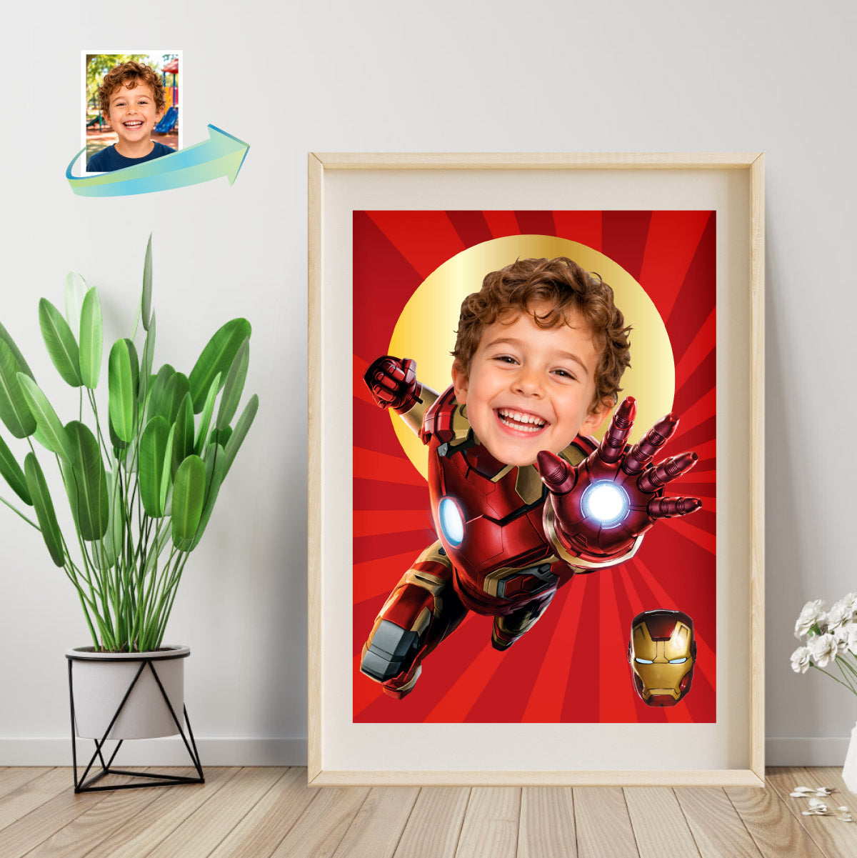 Personalized Iron Man Gifts with photo, Ironman Print Featuring Child as the Star. 098PS2