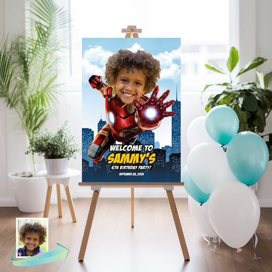 Iron Man Birthday Welcome Sign with kid as the star, Ironman Party Entrance. 098WS