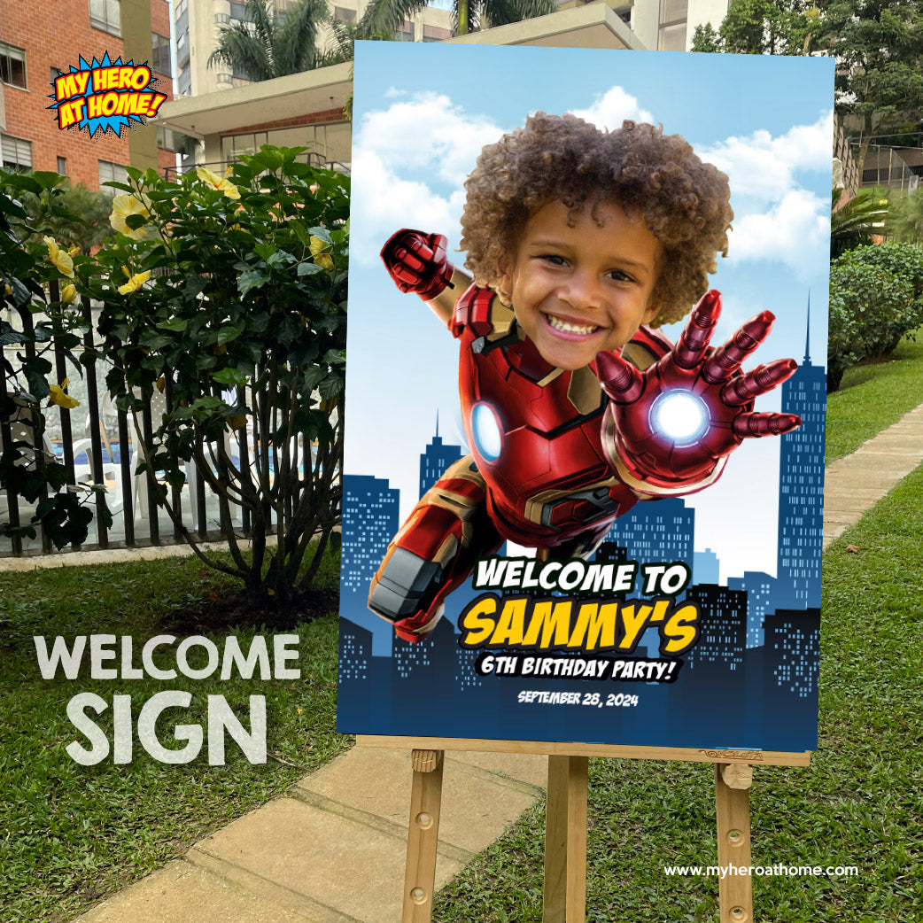 Iron Man Birthday Welcome Sign with kid as the star, Ironman Party Entrance. 098WS